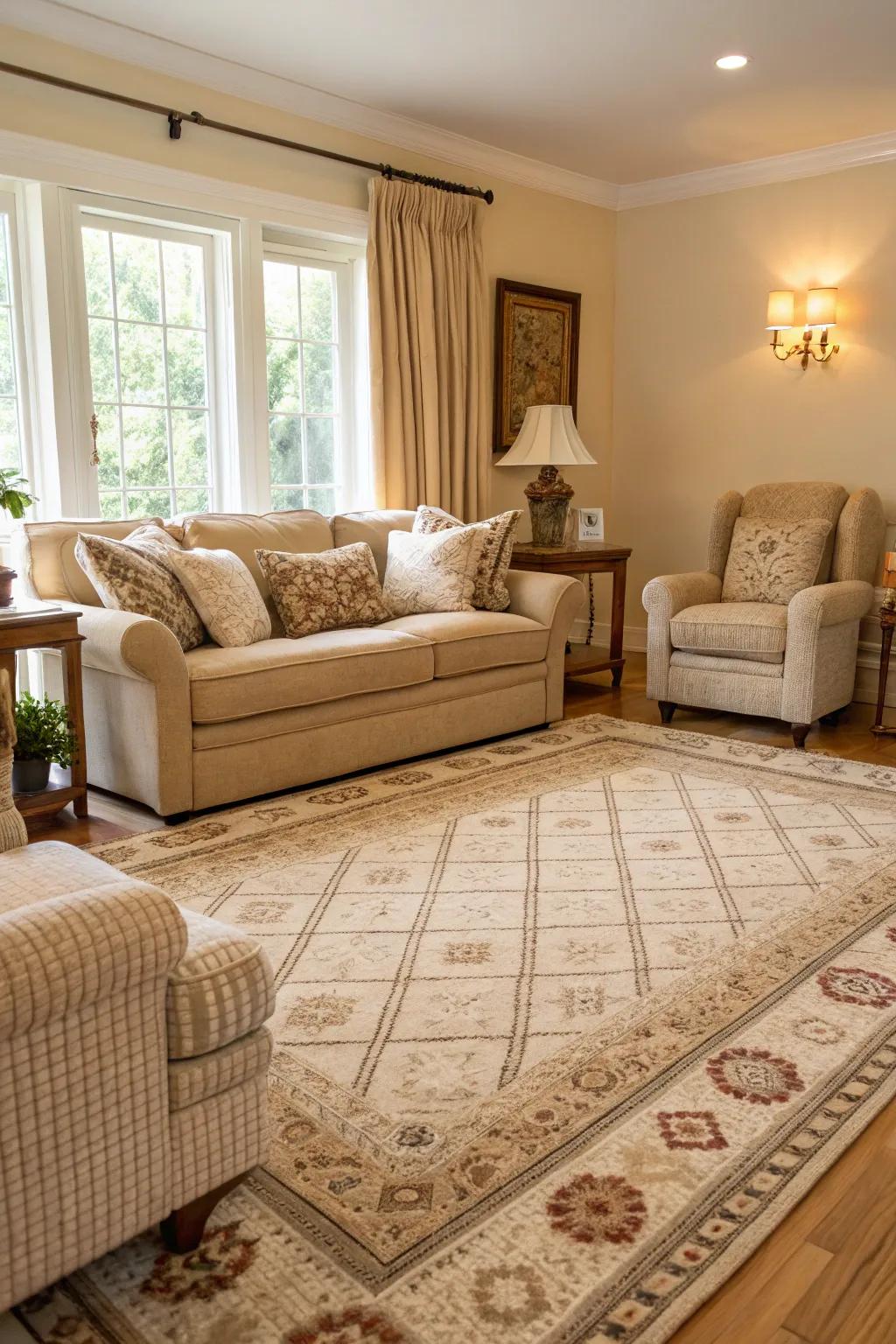 Layered fabrics inject depth and warmth.