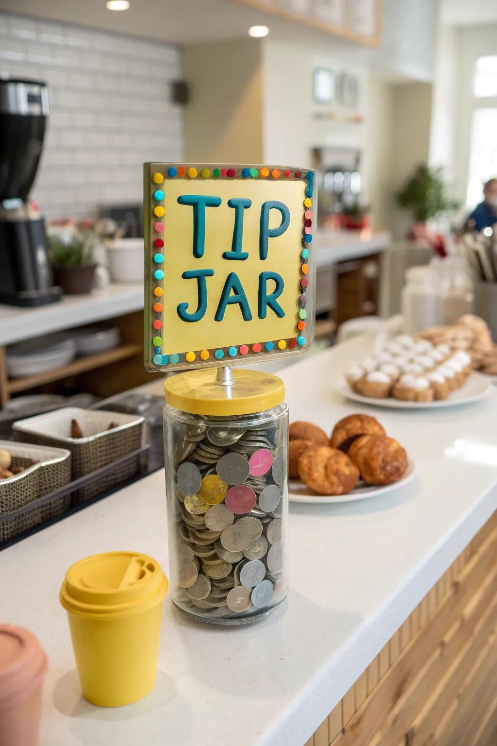 A visually arresting tip vessel exhibiting playful artistry