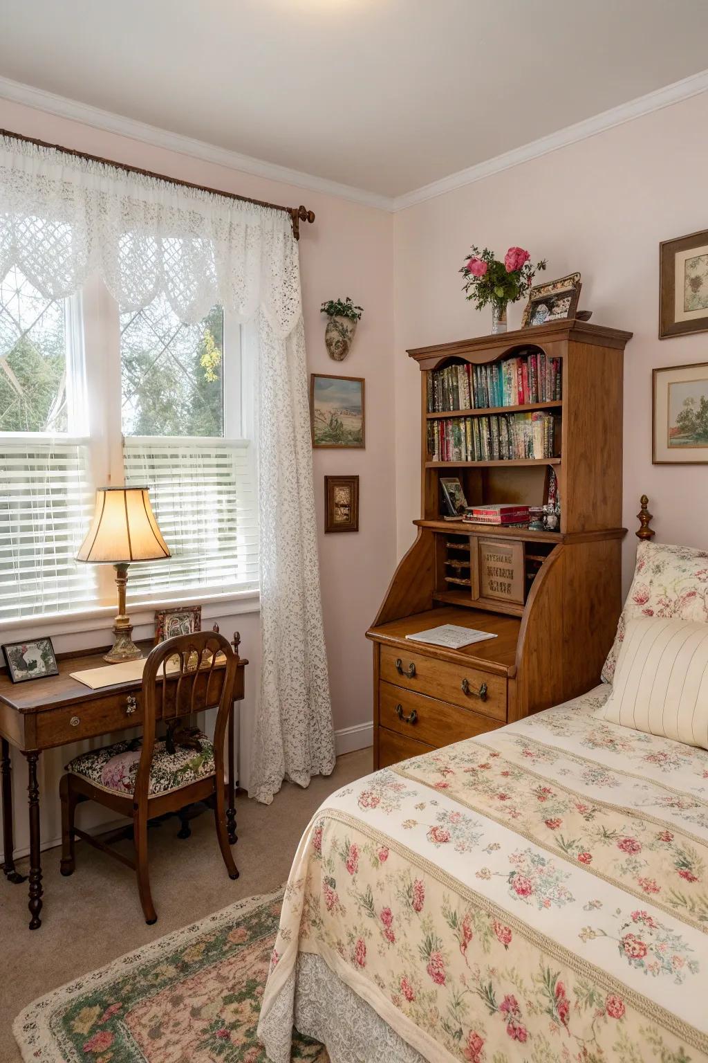 Trim fabrics impart bygone allure and refinement over blinds.