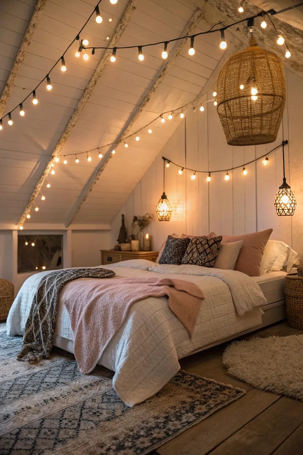 Inventive illumination exquisitely transforms the room's ambiance.