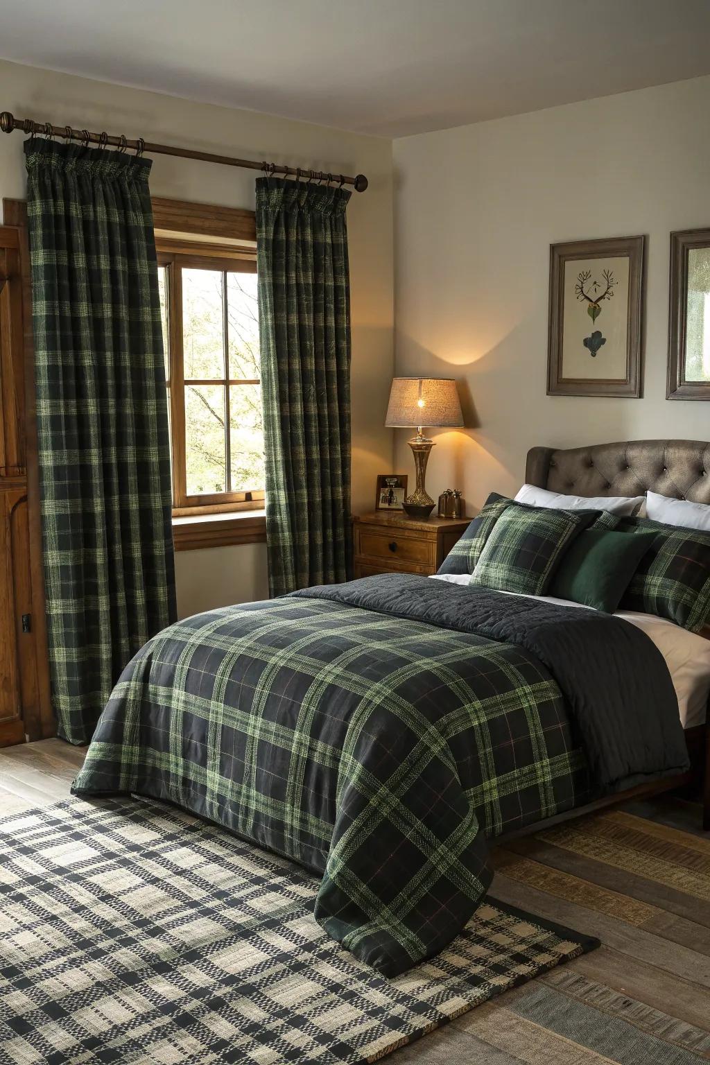 Plaid textiles convey a snug, cabin-inspired sensation.