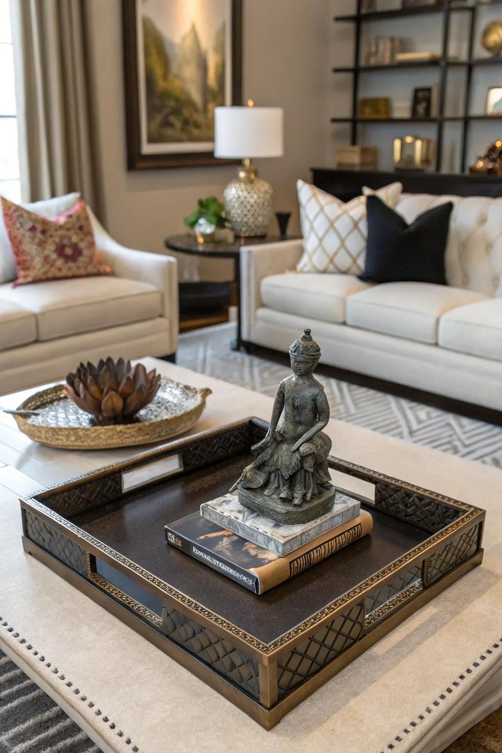 An artistic inclination featuring a miniature carving onto an ornamental surface.