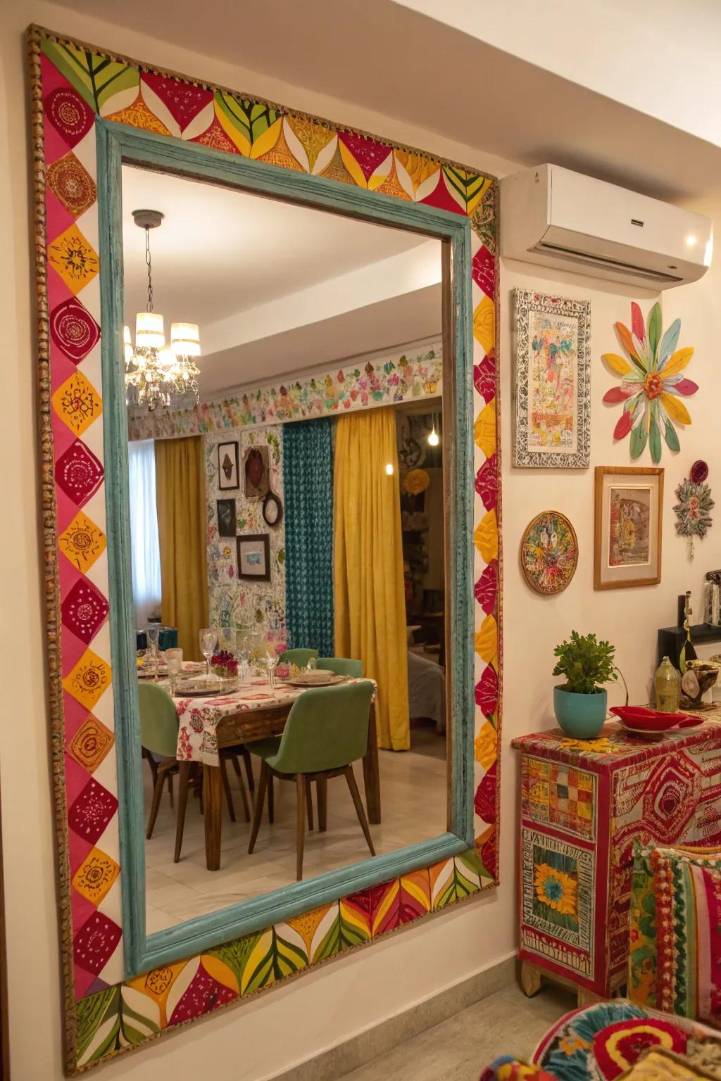 A colorful border brings vibrancy to neutral settings.