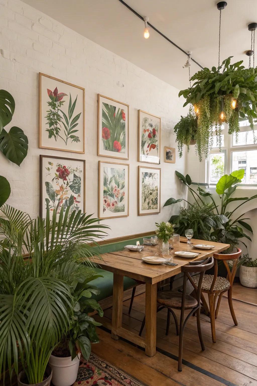 Botanical elements contribute revitalizing serenity to the dining space.