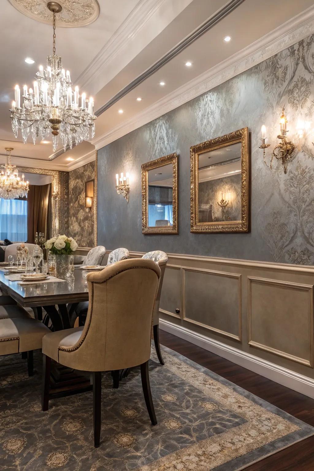 Luminous coating under the chair rail adds a deluxe sparkle.