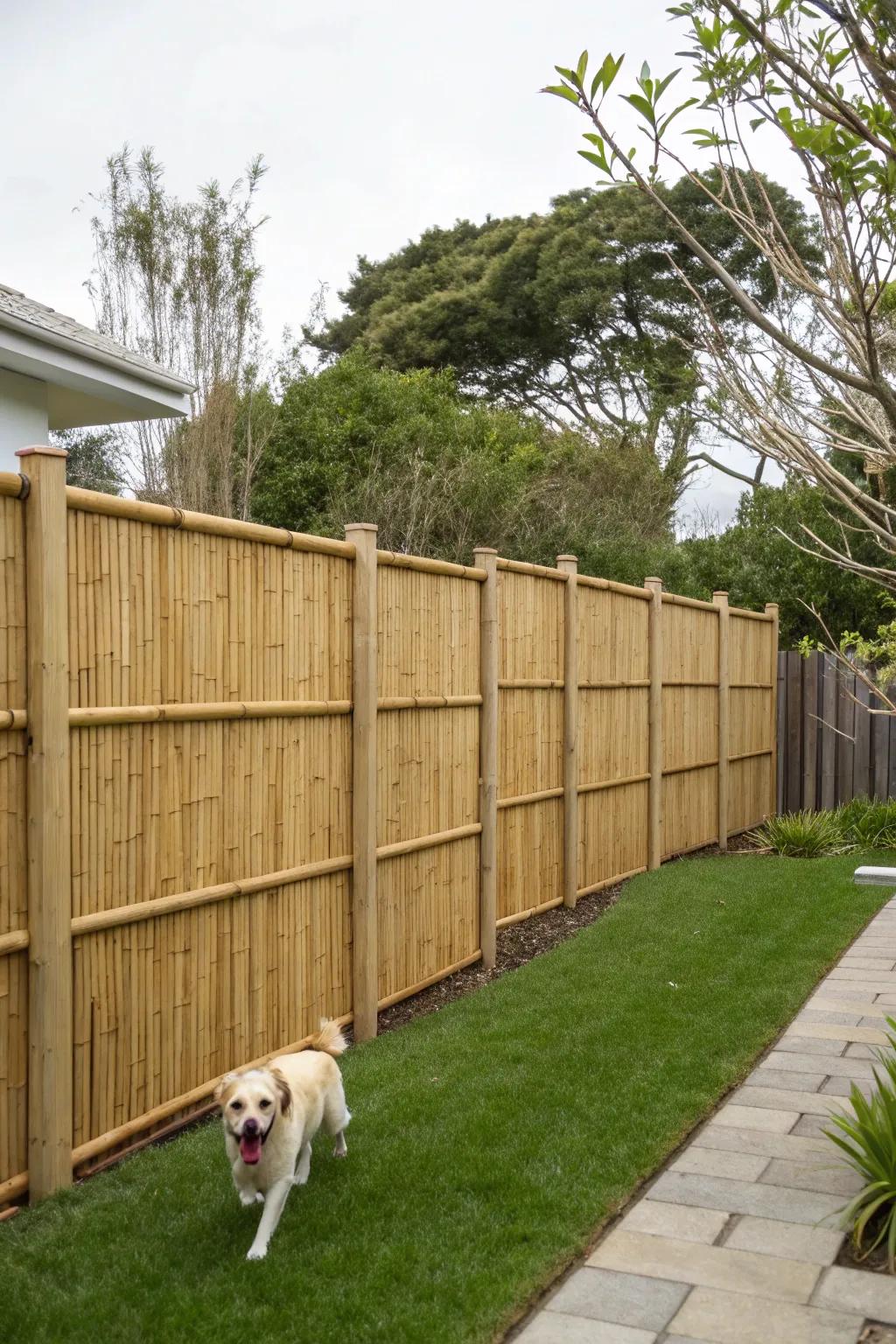 An eco-friendly bamboo barricade offering a distinctive and exotic aesthetic.