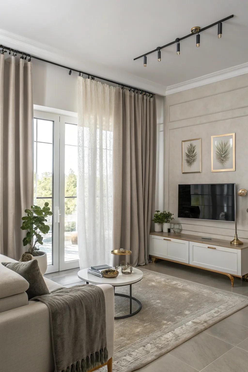 Metal rods impart a sleek and contemporary appearance.