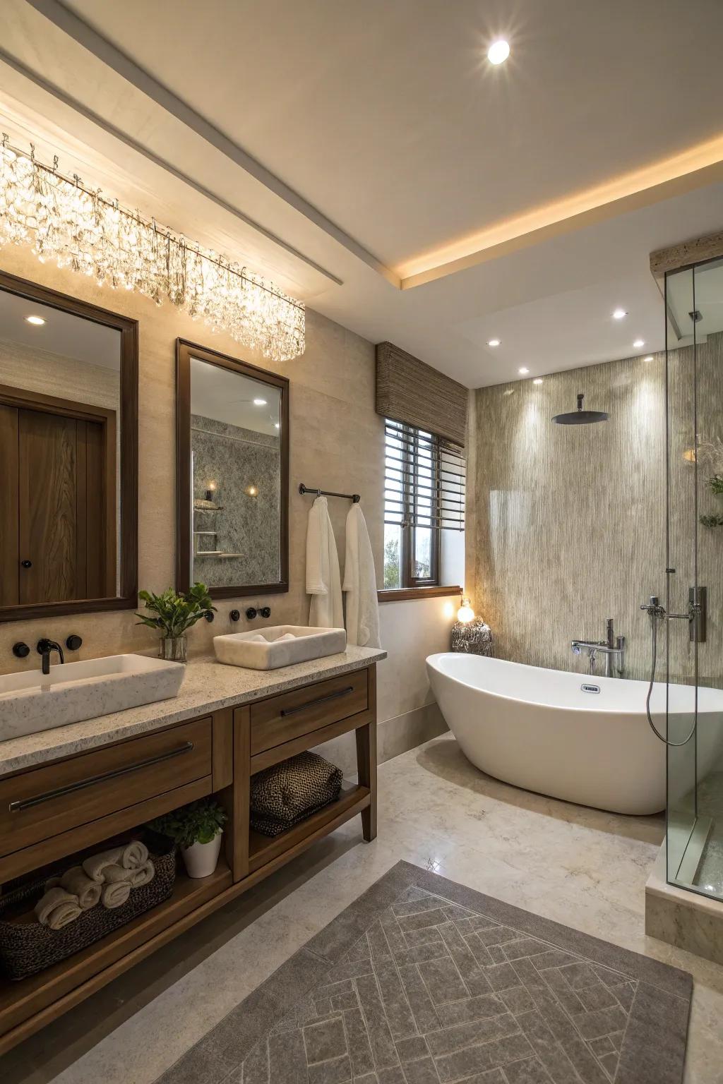 A spa-like setting with soft towels and ambient lighting.