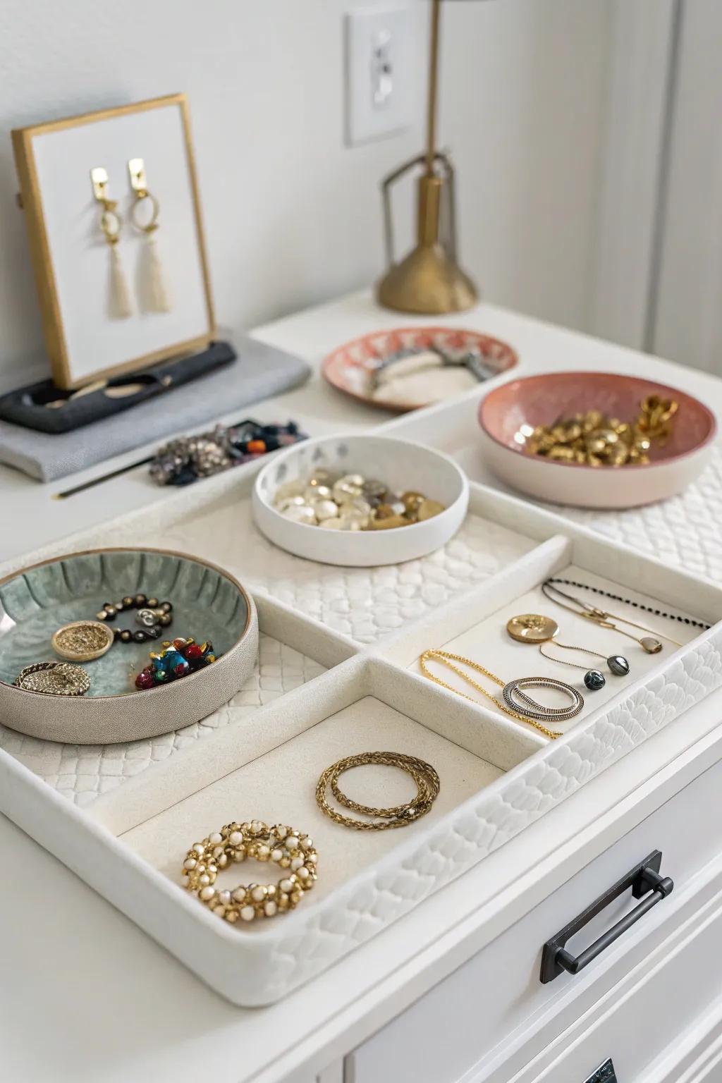 Decorative exhibits for jewelry and accessories.