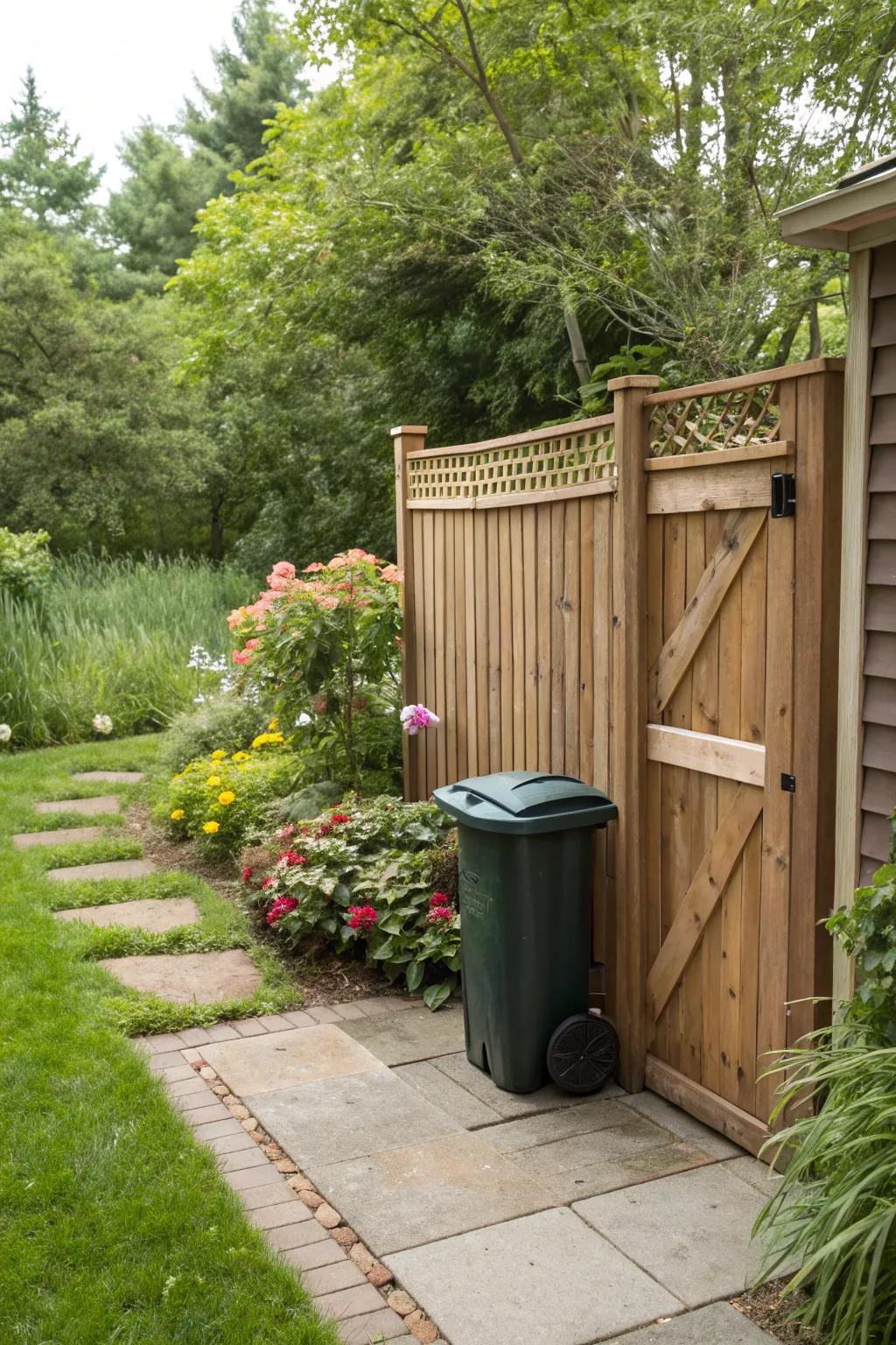 Seclusion fences elevate aesthetics while masking refuse containers.