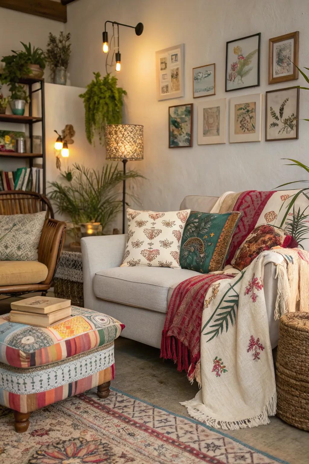 A comfortable seating arrangement, ideal for relaxation within a diverse room.