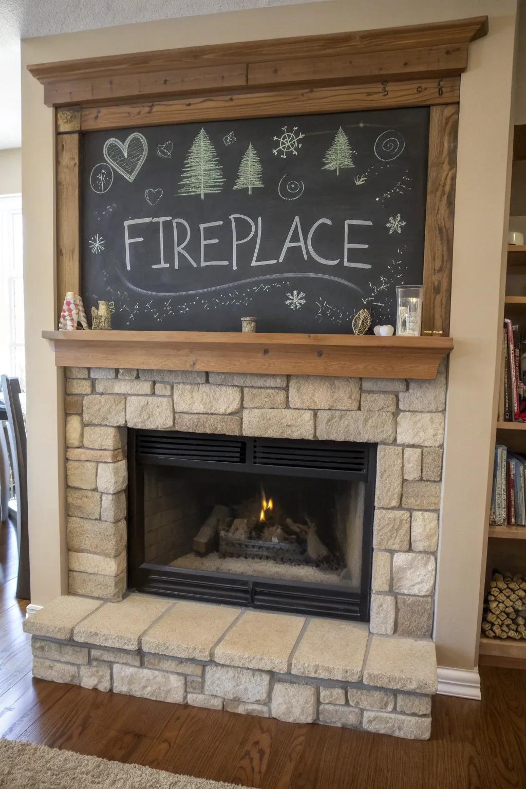 Introduce whimsy with a writing surface fireplace.