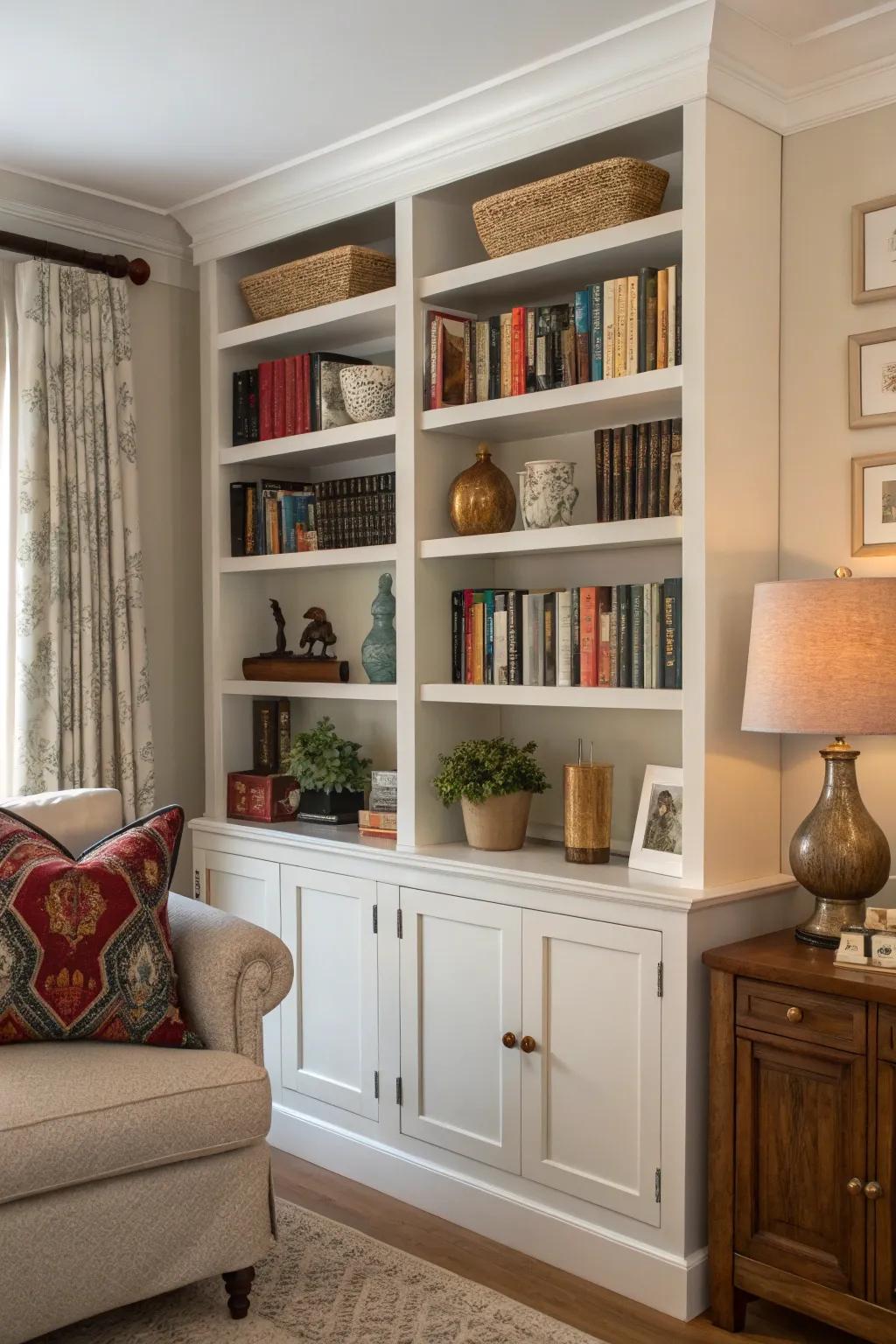 A library recess imparts character and allure.