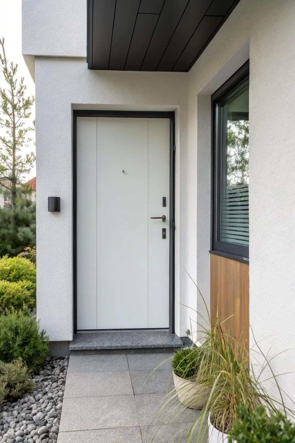 A minimalist façade door showcasing streamlined, pristine contours.