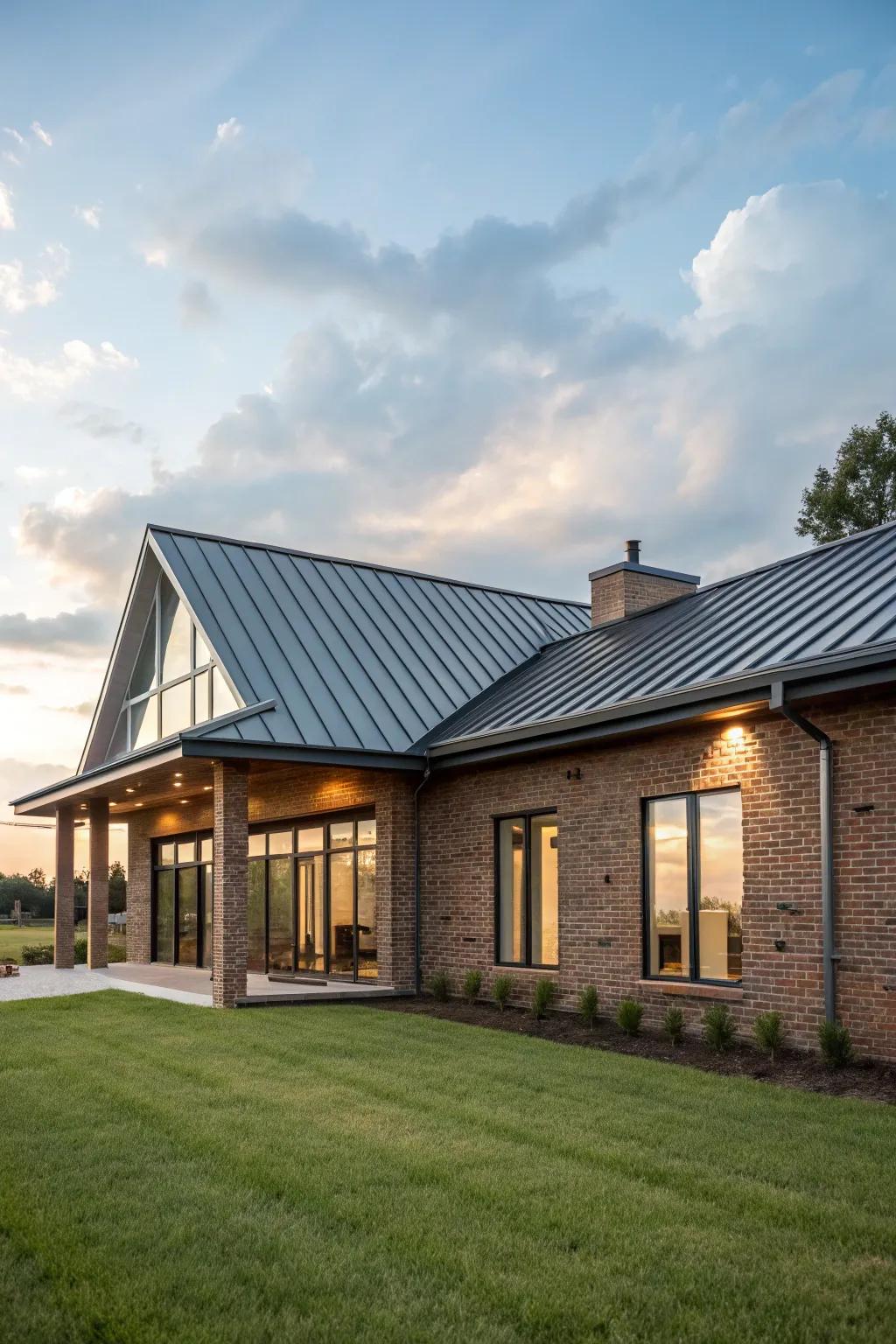 Modern rooflines can refresh the comprehensive aesthetic of a brick house.