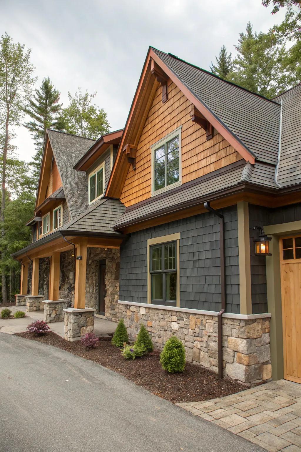 Material contrast introduces dimension and curiosity to your home’s facade.