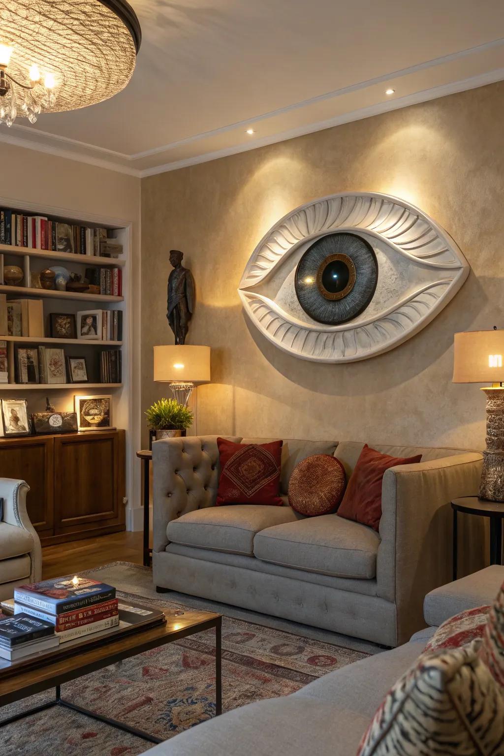 A surreal three-dimensional eye construction that captivates and intrigues through its profoundness.