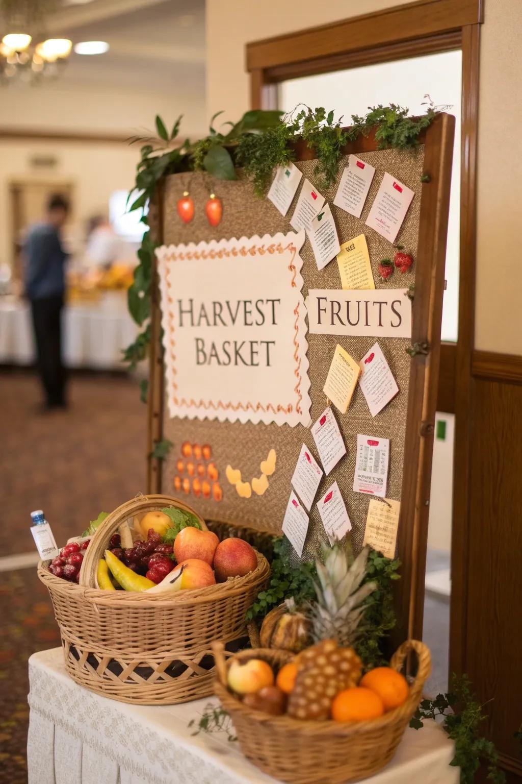 A harvest-inspired bulletin board presenting book recommendations.