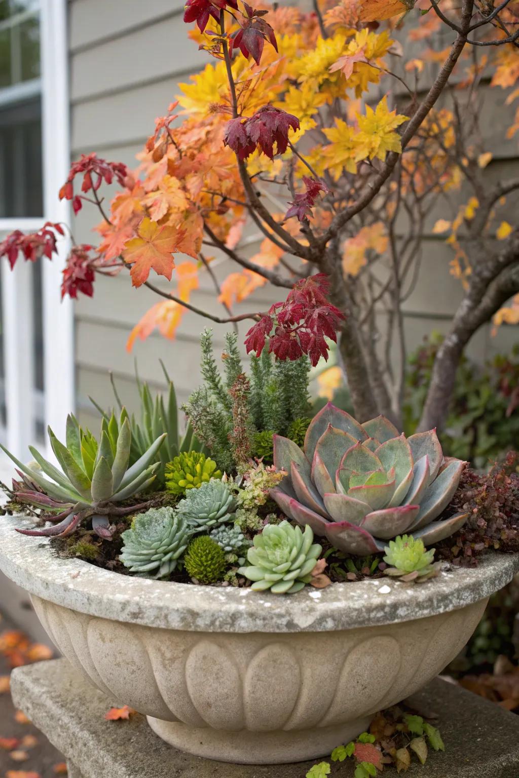 Succulents infuse a contemporary, textured contrast into your fall compositions.
