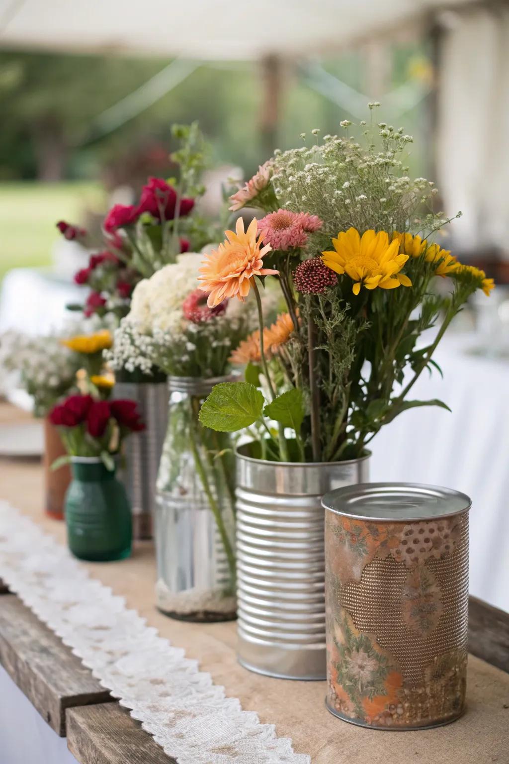 A combined collection of receptacles adds a personalized detail to this fall marriage table.