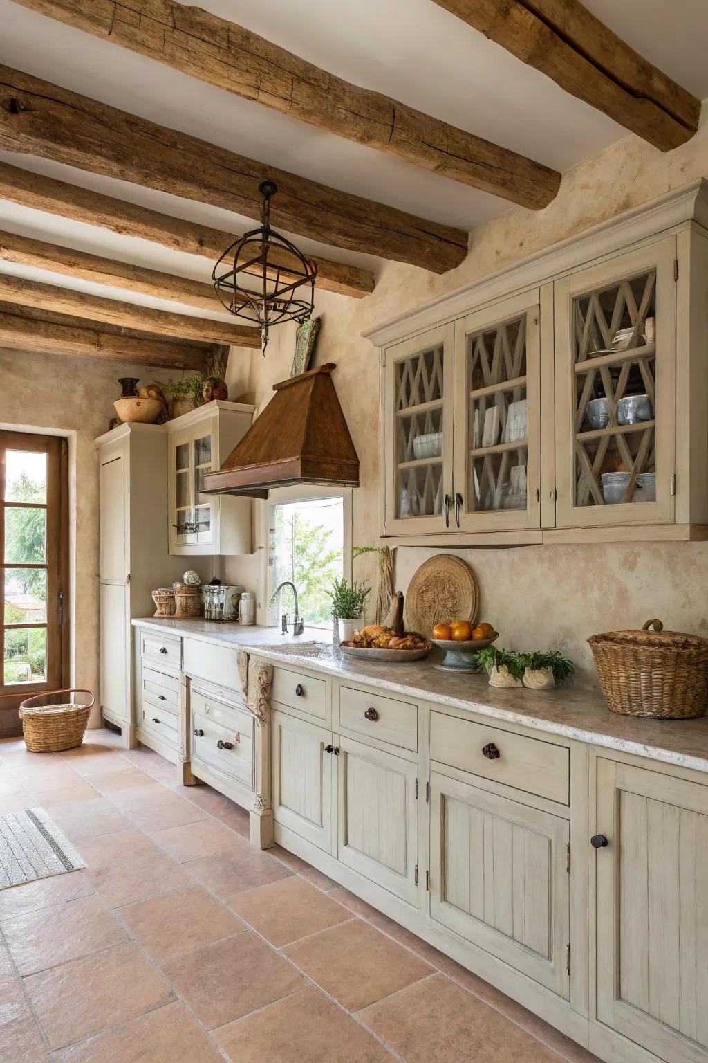 Delicate neutrals fashion a tranquil and inviting kitchen environment.