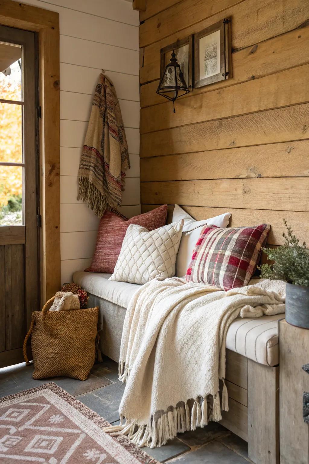 Comfort elements with delicate throws and cushions.
