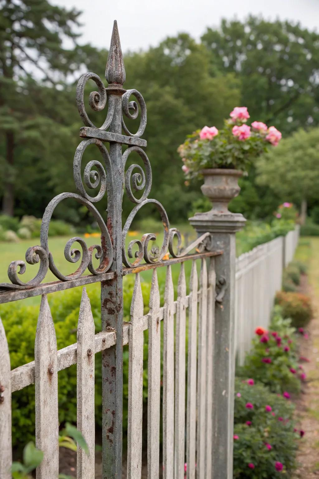 Iron additions impart elegance and security to your fence.