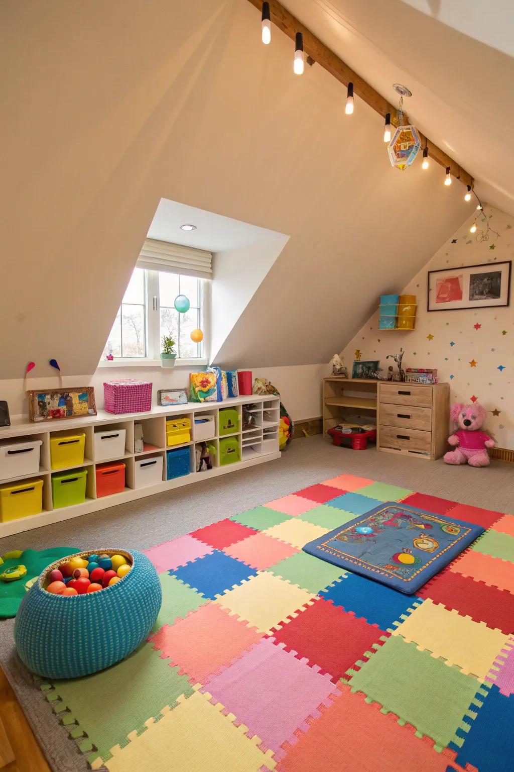 An amusing attic paradise tailored for children's enjoyment.
