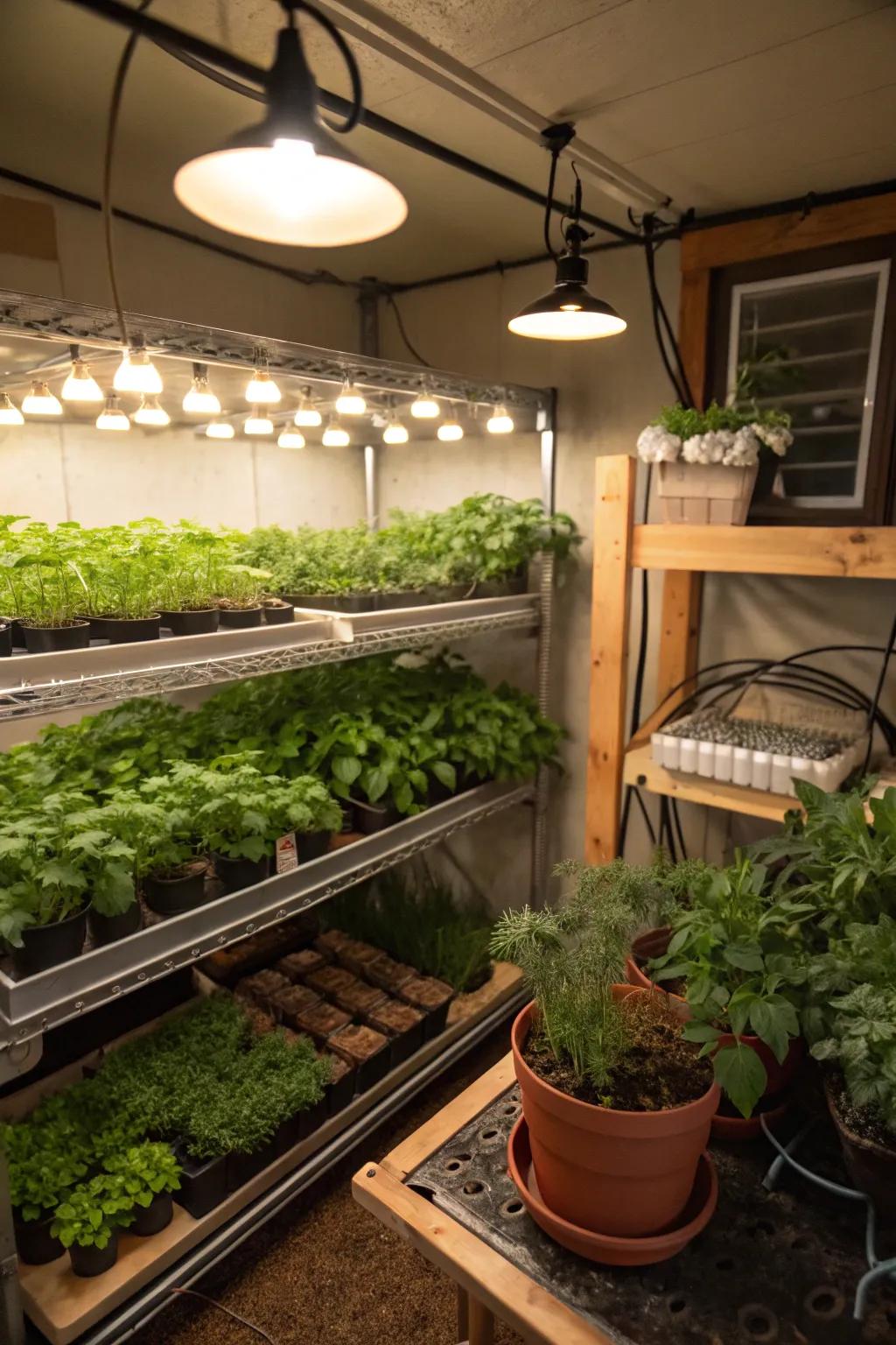 Grow a lively indoor herb garden in your crawl space.