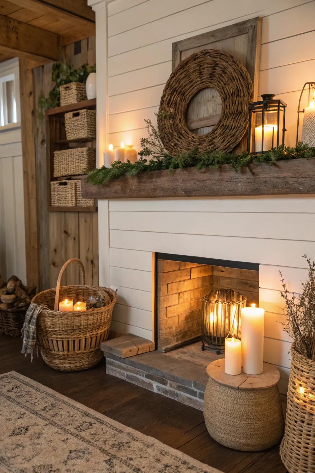 Bring country charm by incorporating a shiplap fireplace surround.
