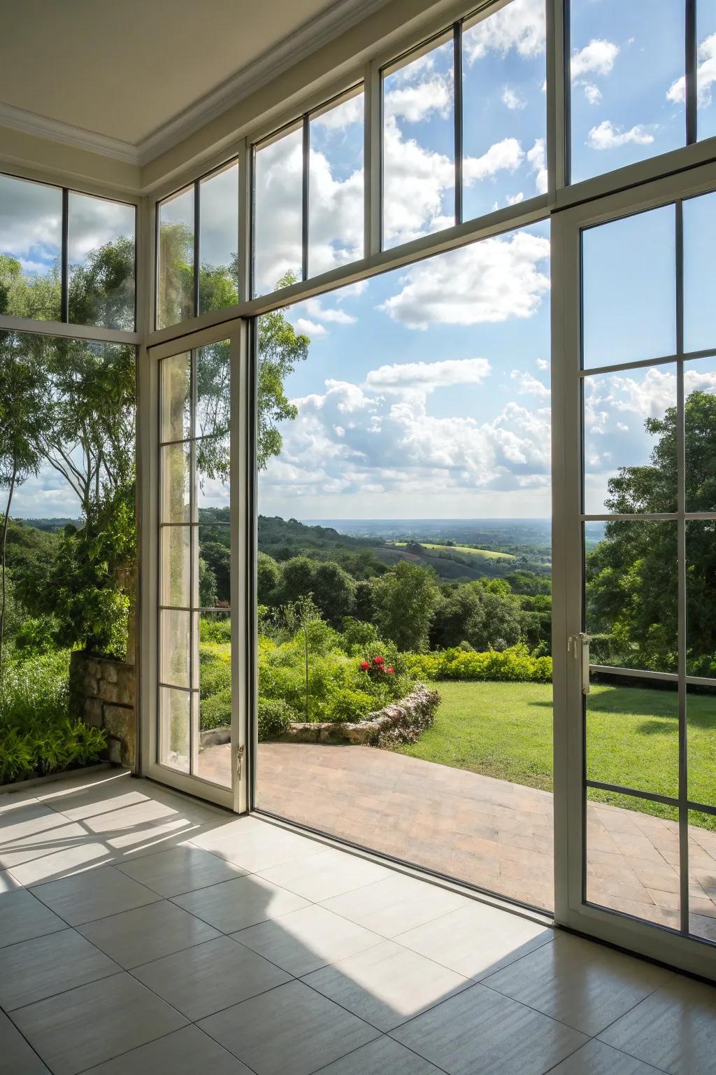 Framed exterior views enhance the connection with nature.