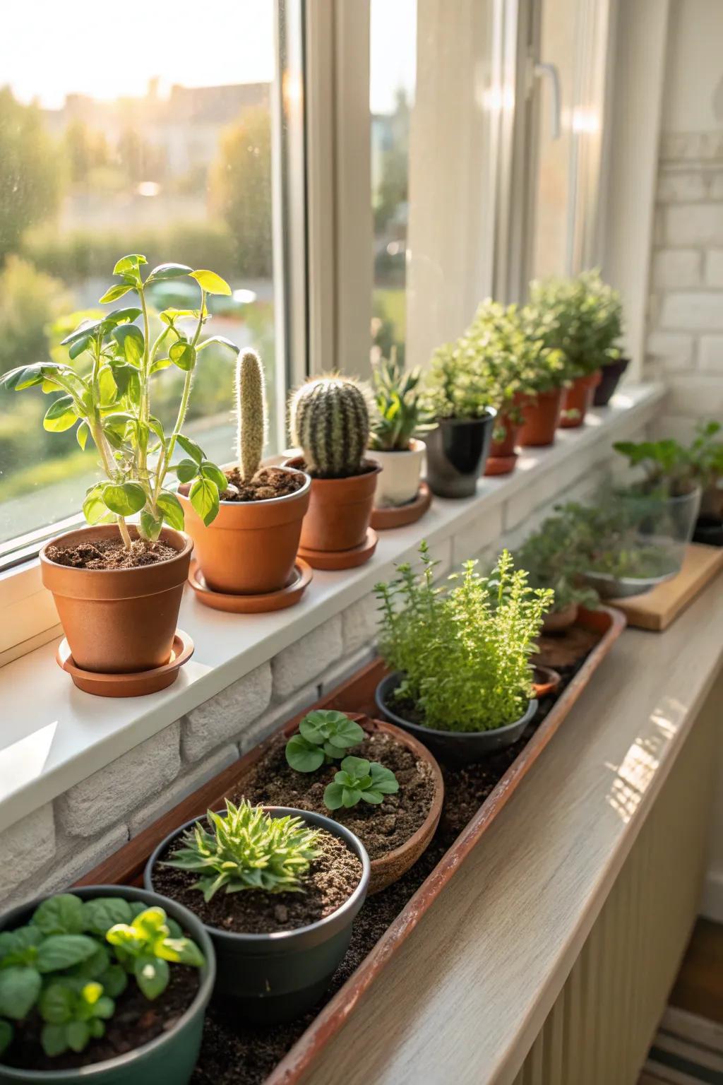 Fashion a refreshing, verdant visual effect through succulent and herb dispositions.