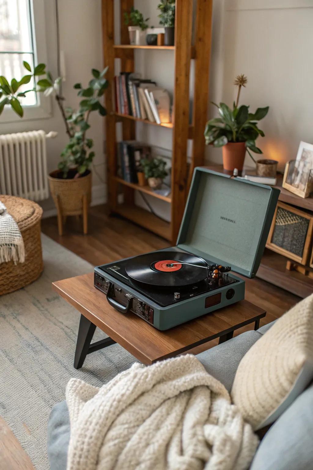 A nostalgic audio disk replicator establishing the musical panorama for Friendsgiving.