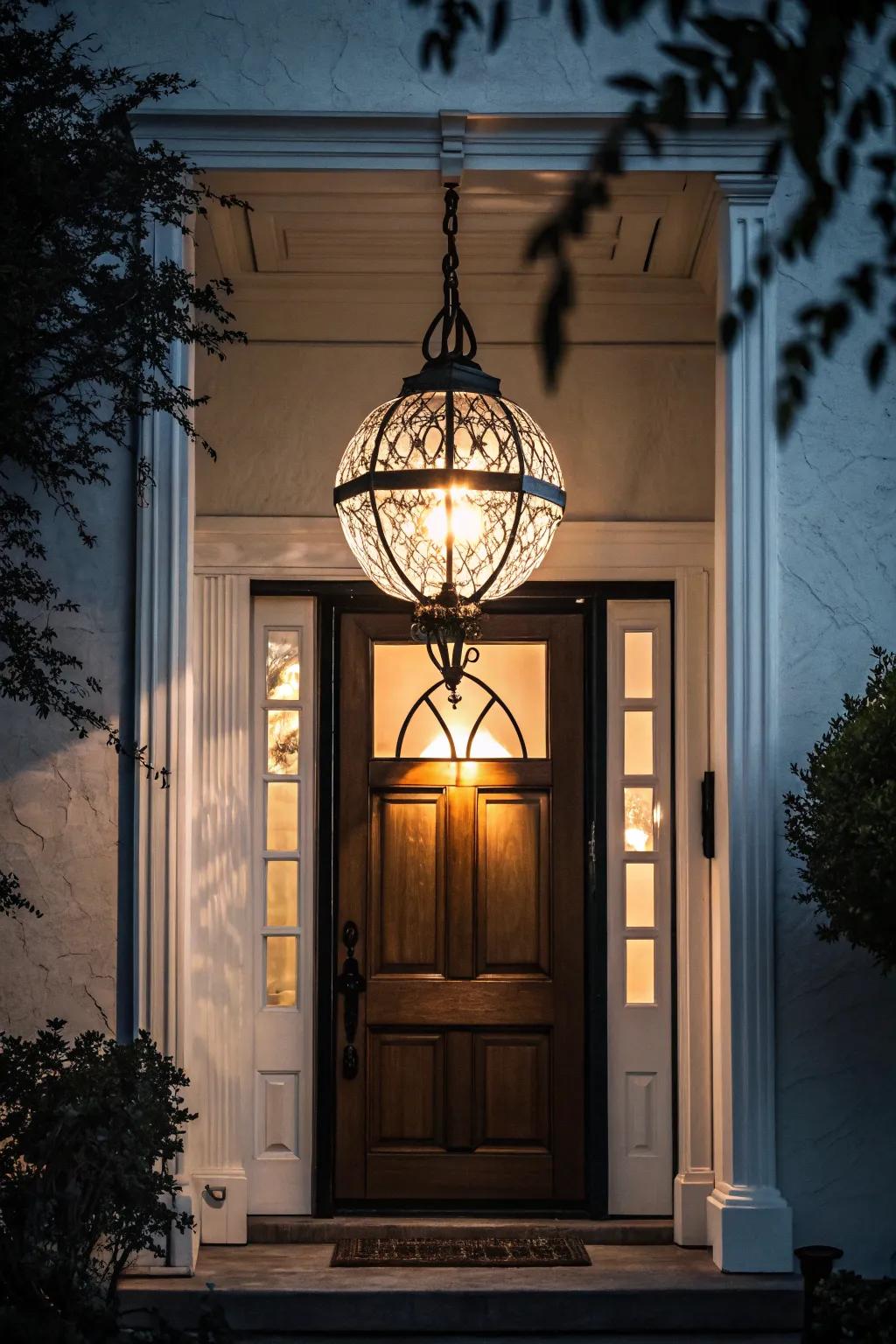 A statement pendant light adds drama.