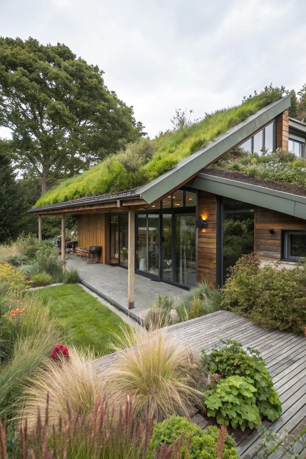 A verdant roof channeling nature domicile.