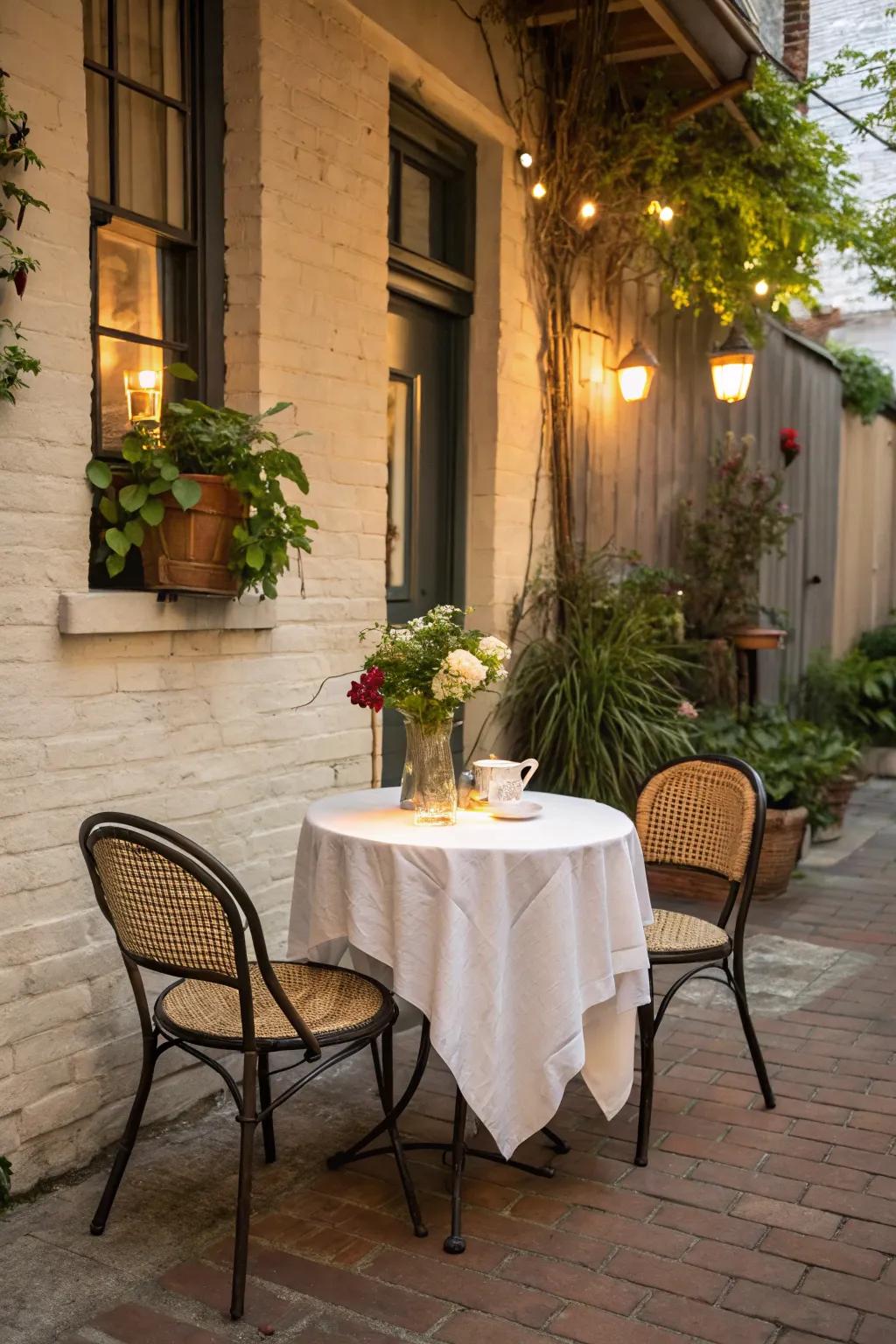 A bistro nook fosters delightful porch dining experiences.