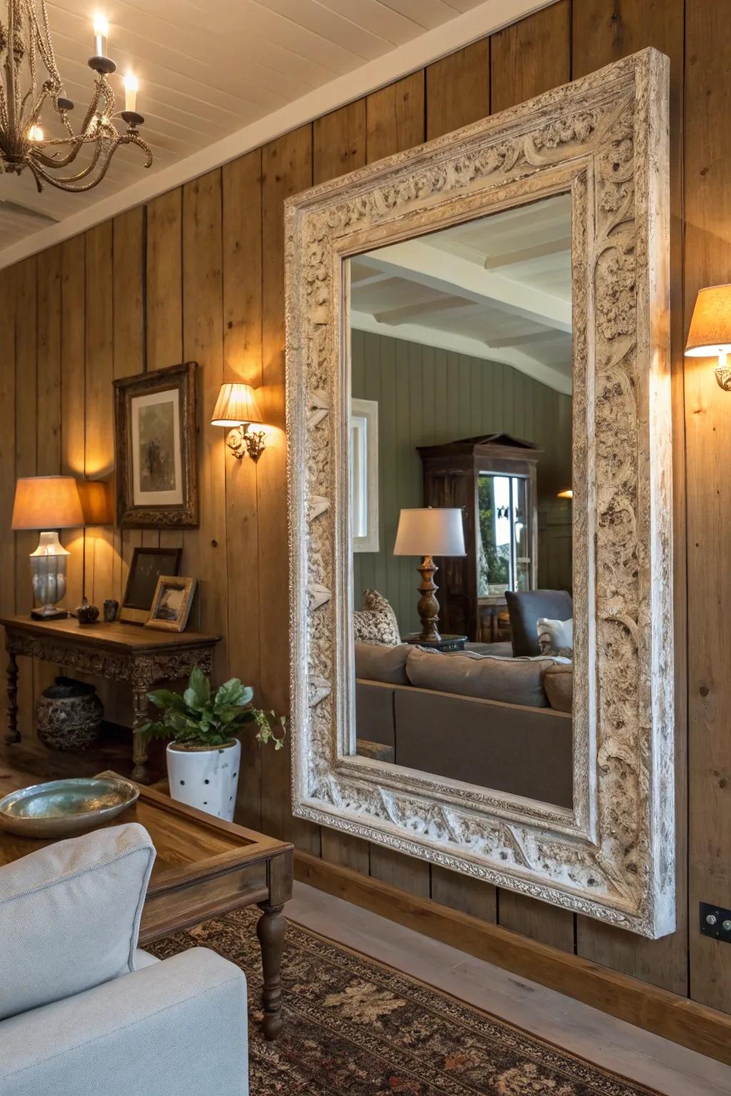 Antique mirrors contribute vintage charm and character.