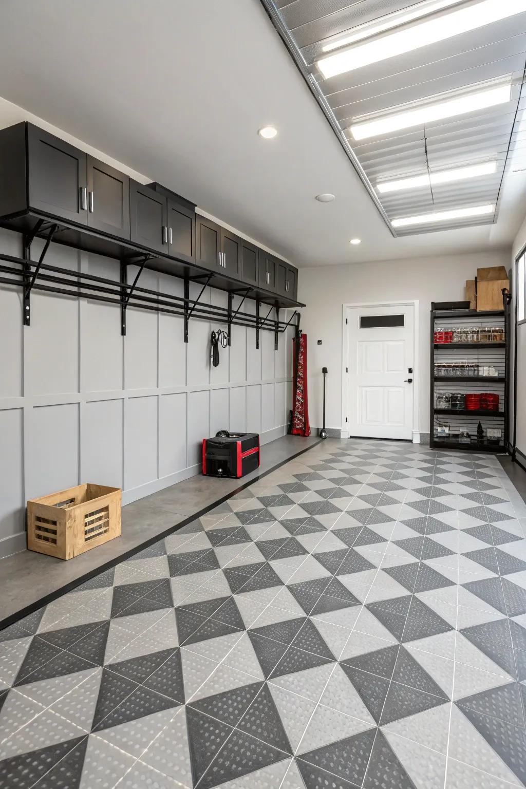Realize finesse by means of monochrome floor squares.