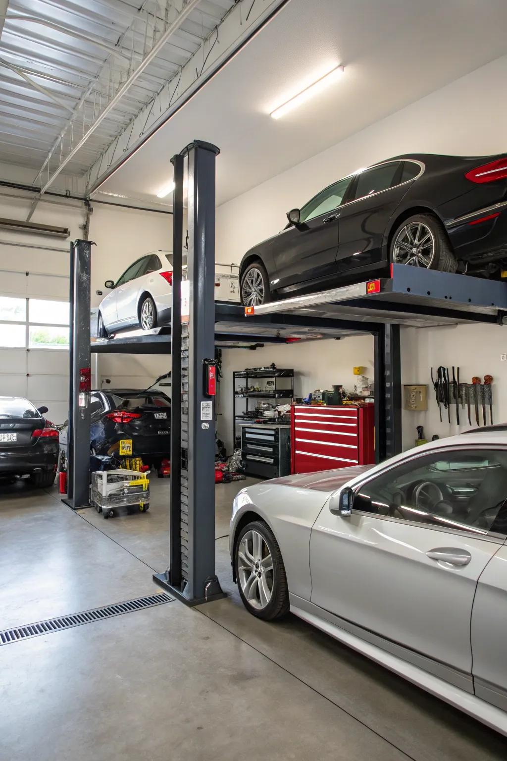 Multi-vehicle storage lifts efficiently manage car collections.
