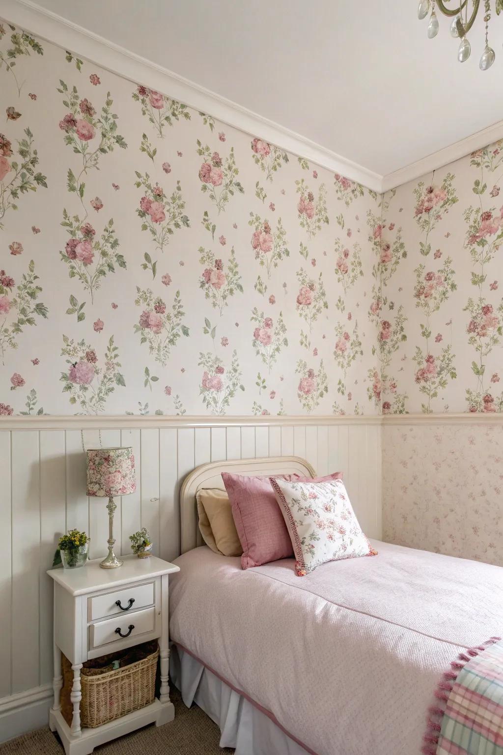 Classic floral wall covering injects ageless charm.