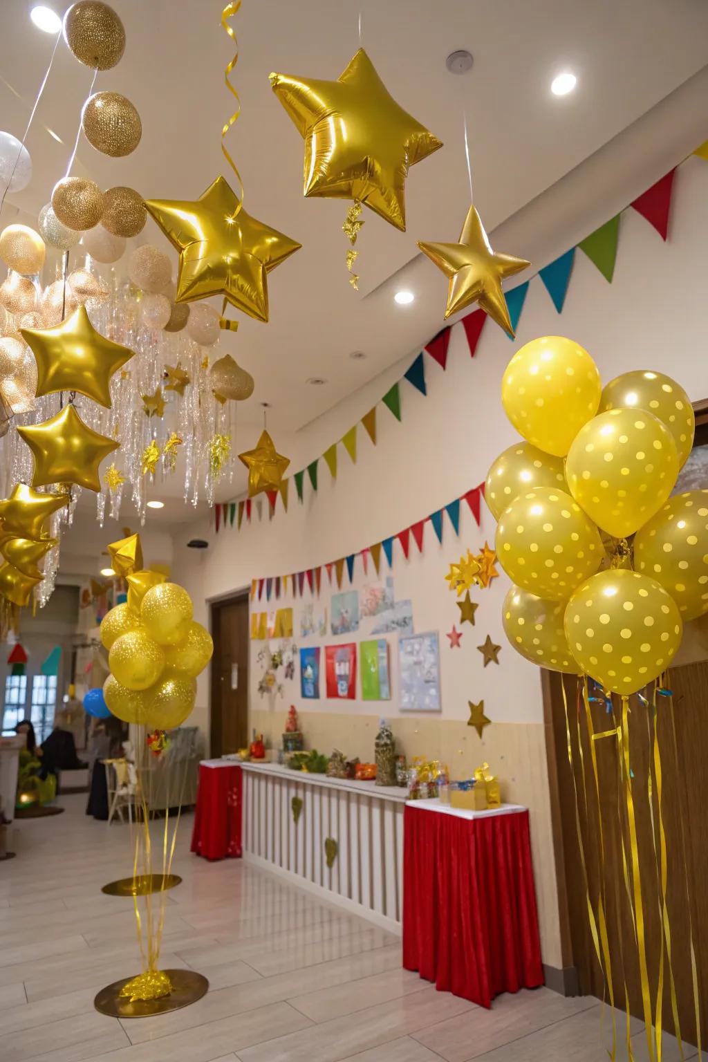 Whimsical gilded star ornaments creating a magical vibe.