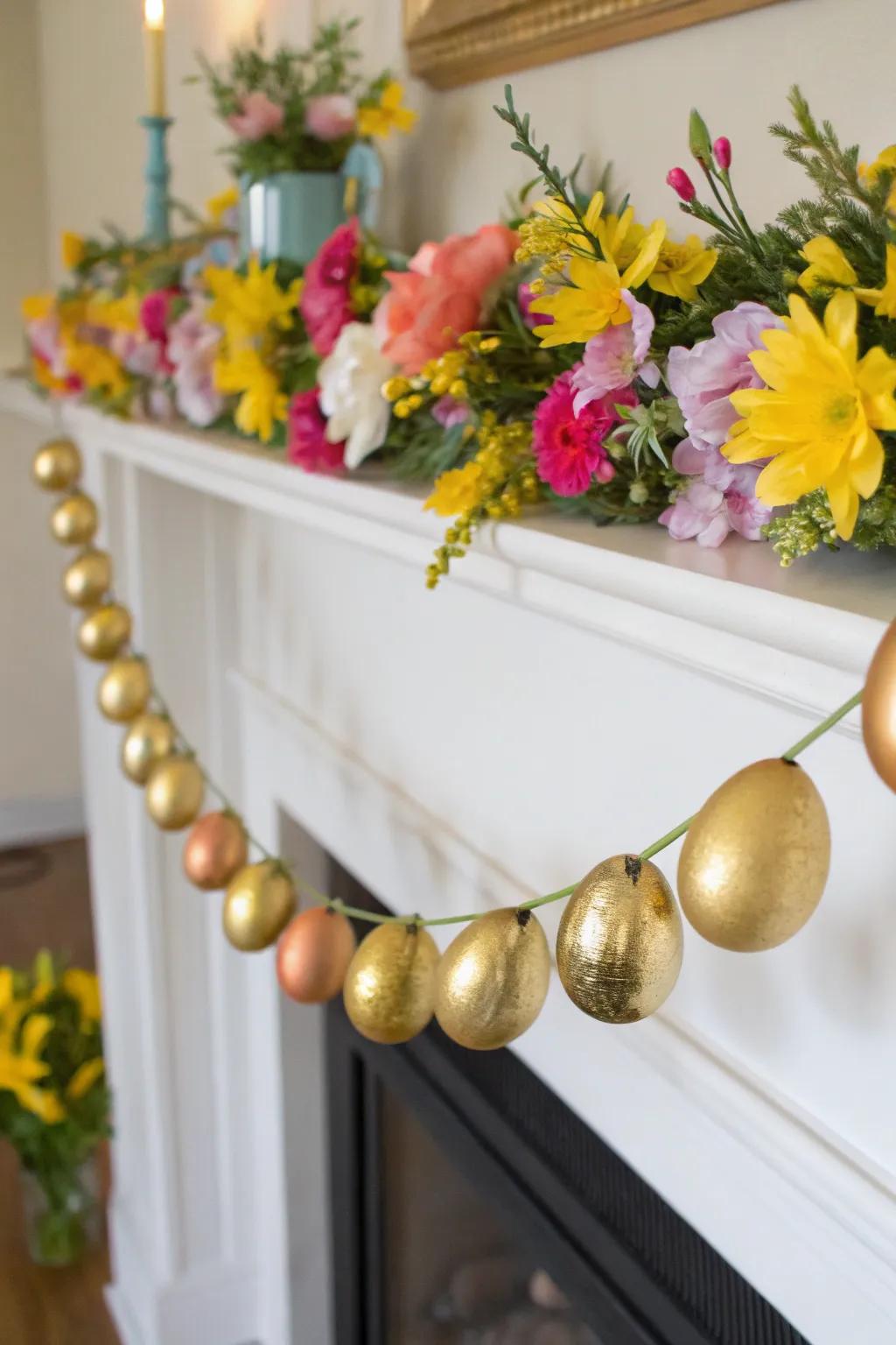 Gilded egg wreath introduces a festive touch to any area.