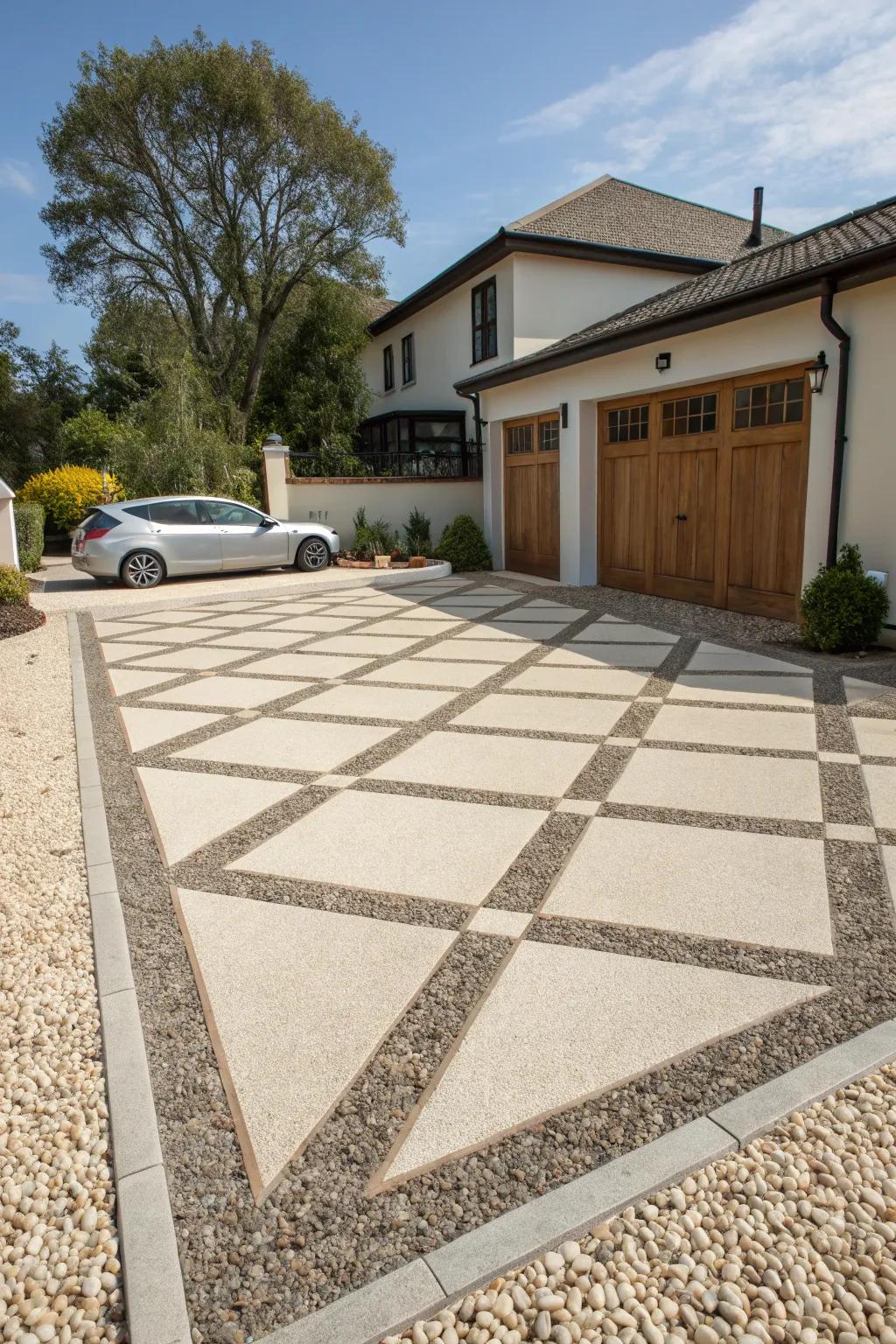 Geometric arrangements offer a modern and individualized driveway design.