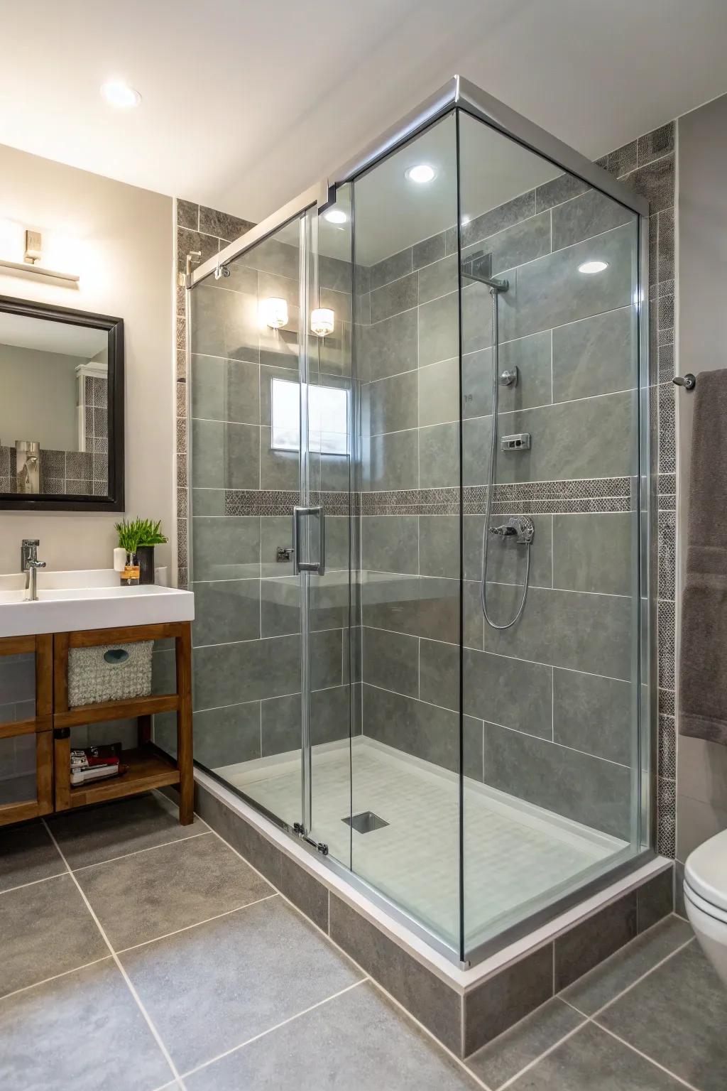 Frameless glass showers uphold the environment's accessible and ethereal quality.