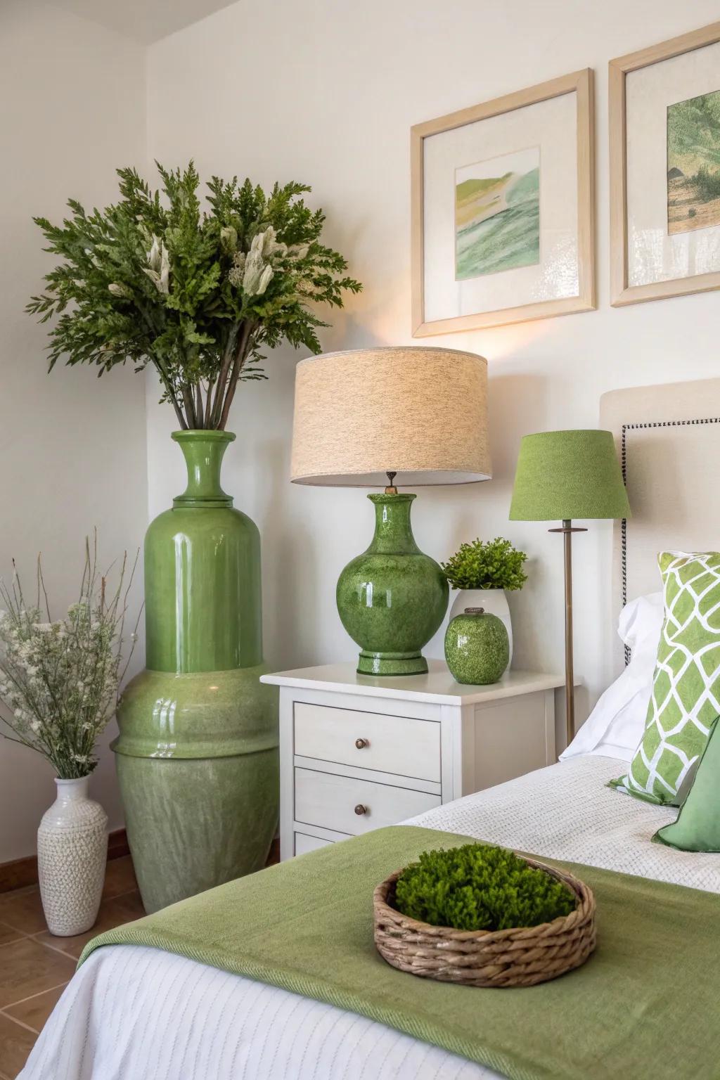 Small decor adds green.