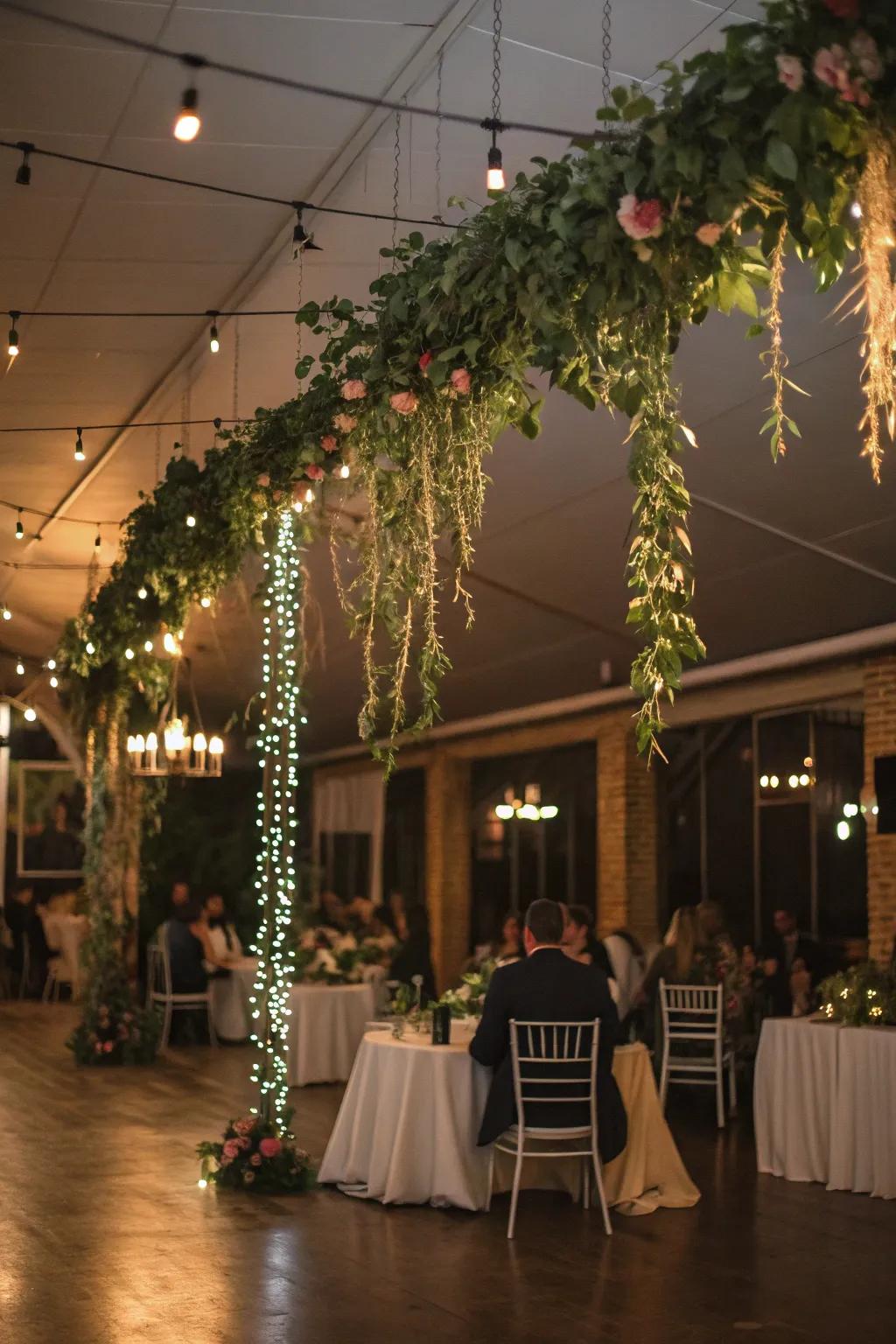 Hanging greenery bringing natural elements indoors.