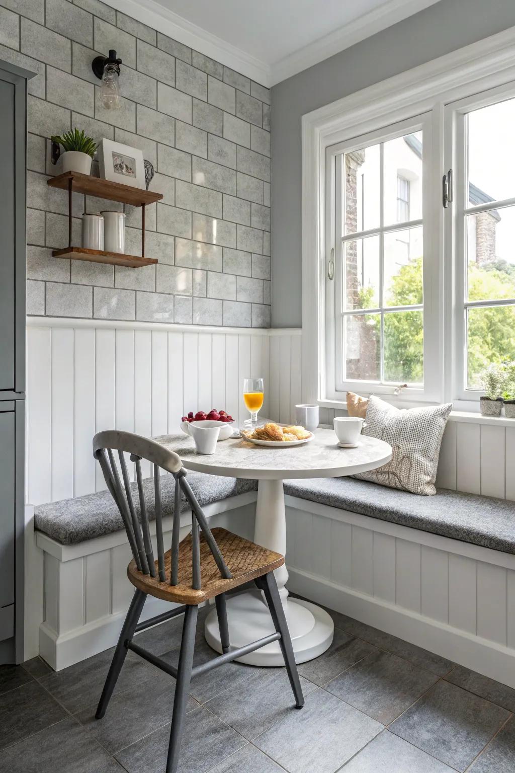 Comfortable breakfast space showcasing grey and white shades