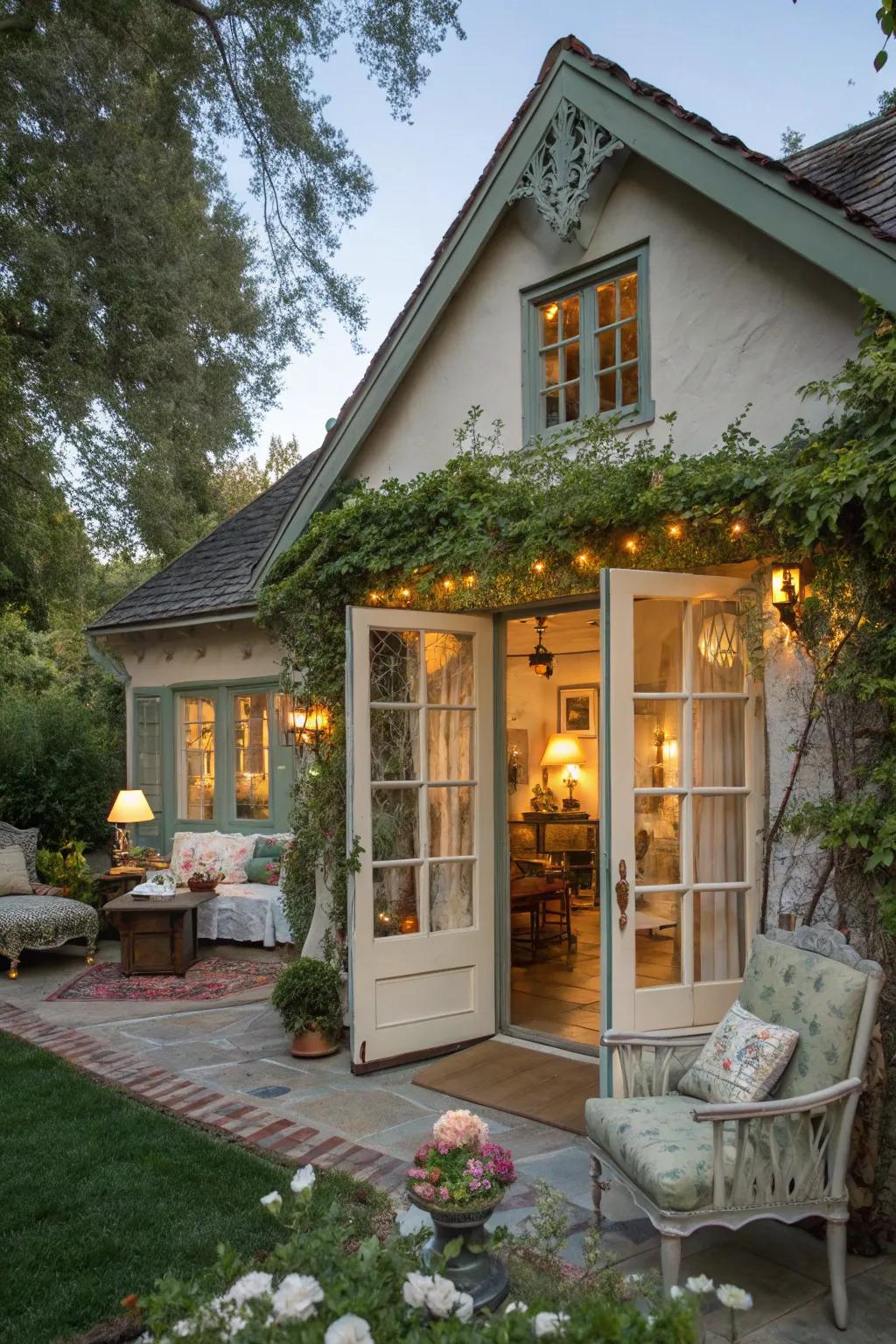 A charming guest house with a cozy small dwelling aesthetic.