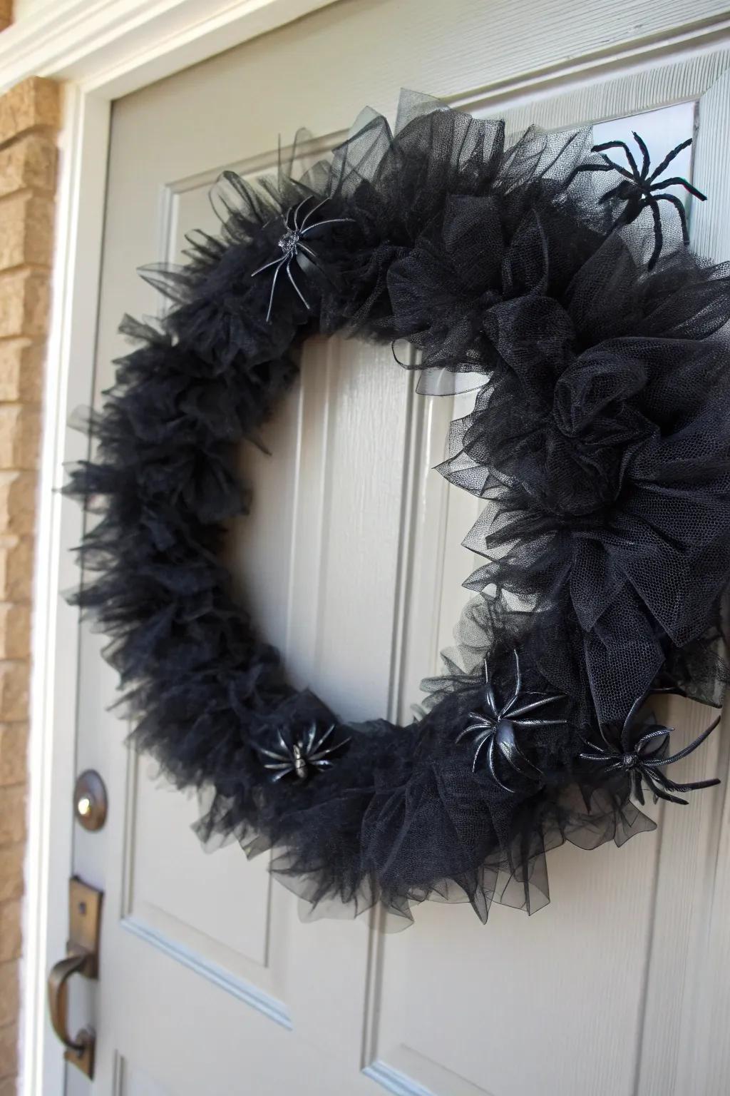 An arachnid wreath melds refinement with spookiness.