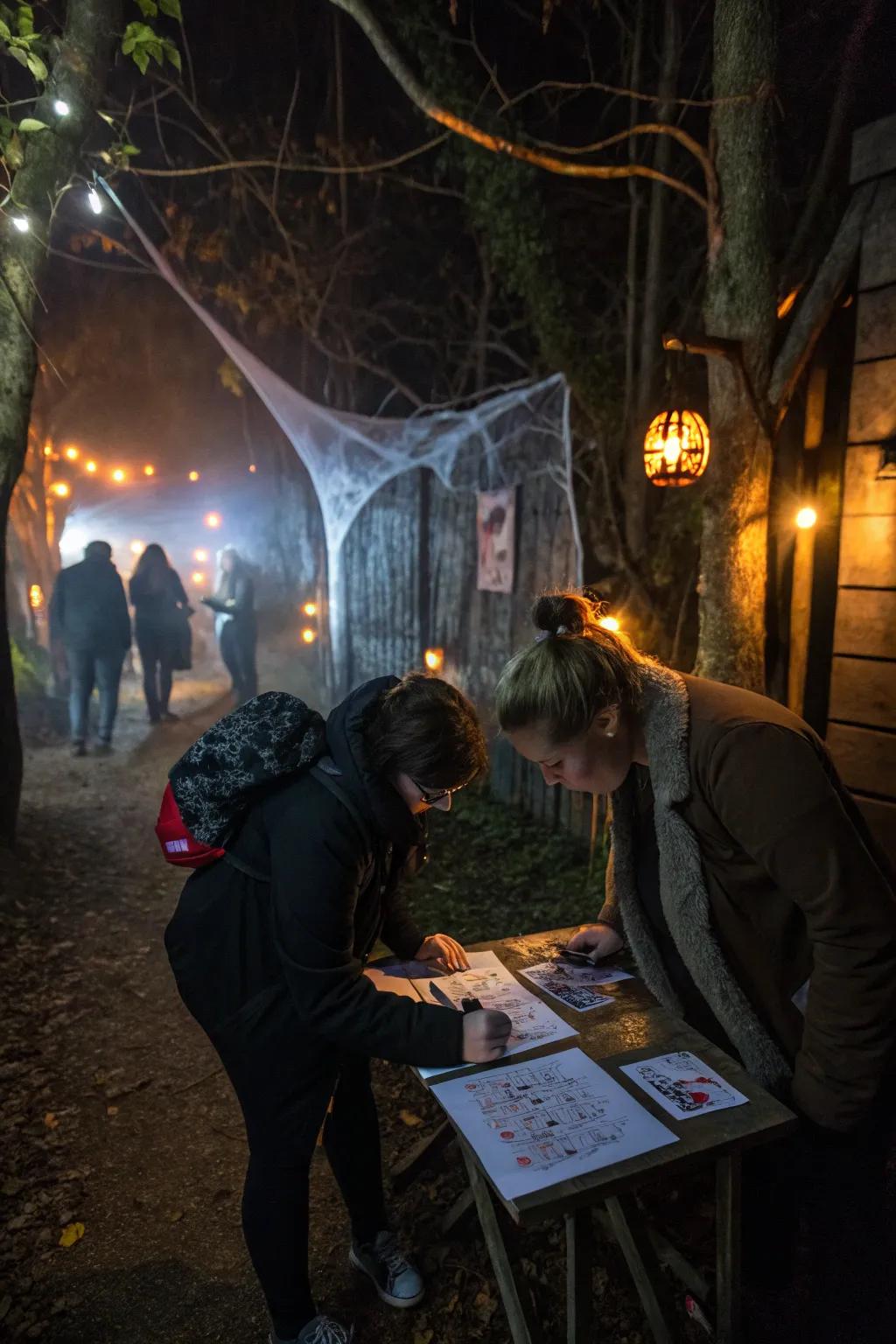 Interactive stations challenge visitors with macabre puzzles.
